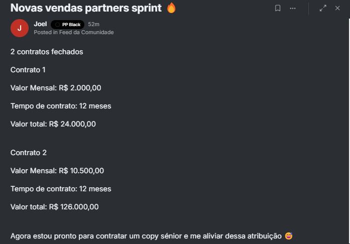 Joel — 2 contratos fechados, R$150k em valor total